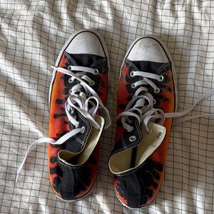 Converse High Top Sneakers with Black, Red & Orange Flame Design
